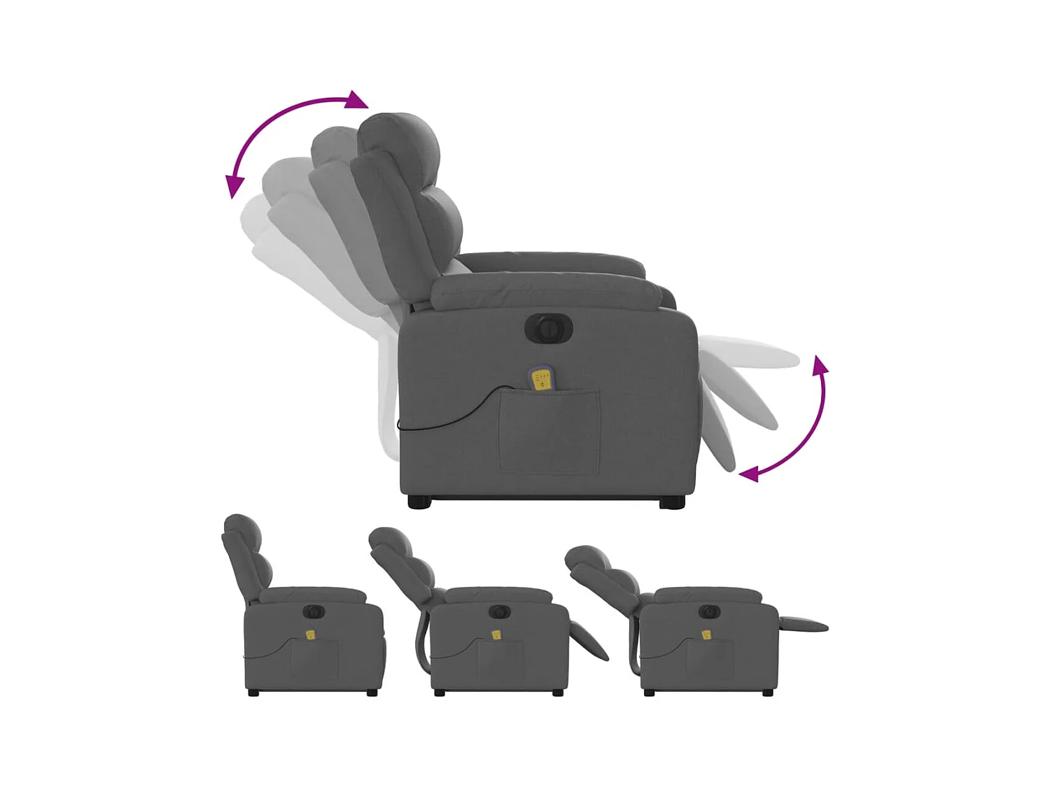 Fauteuil inclinable de massage électrique Gris foncé Tissu