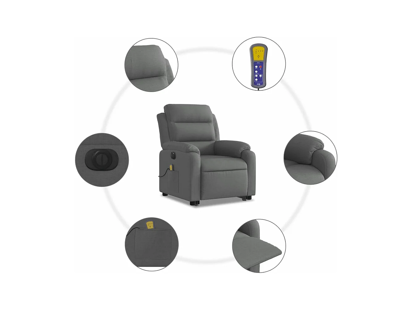 Fauteuil inclinable de massage électrique Gris foncé Tissu