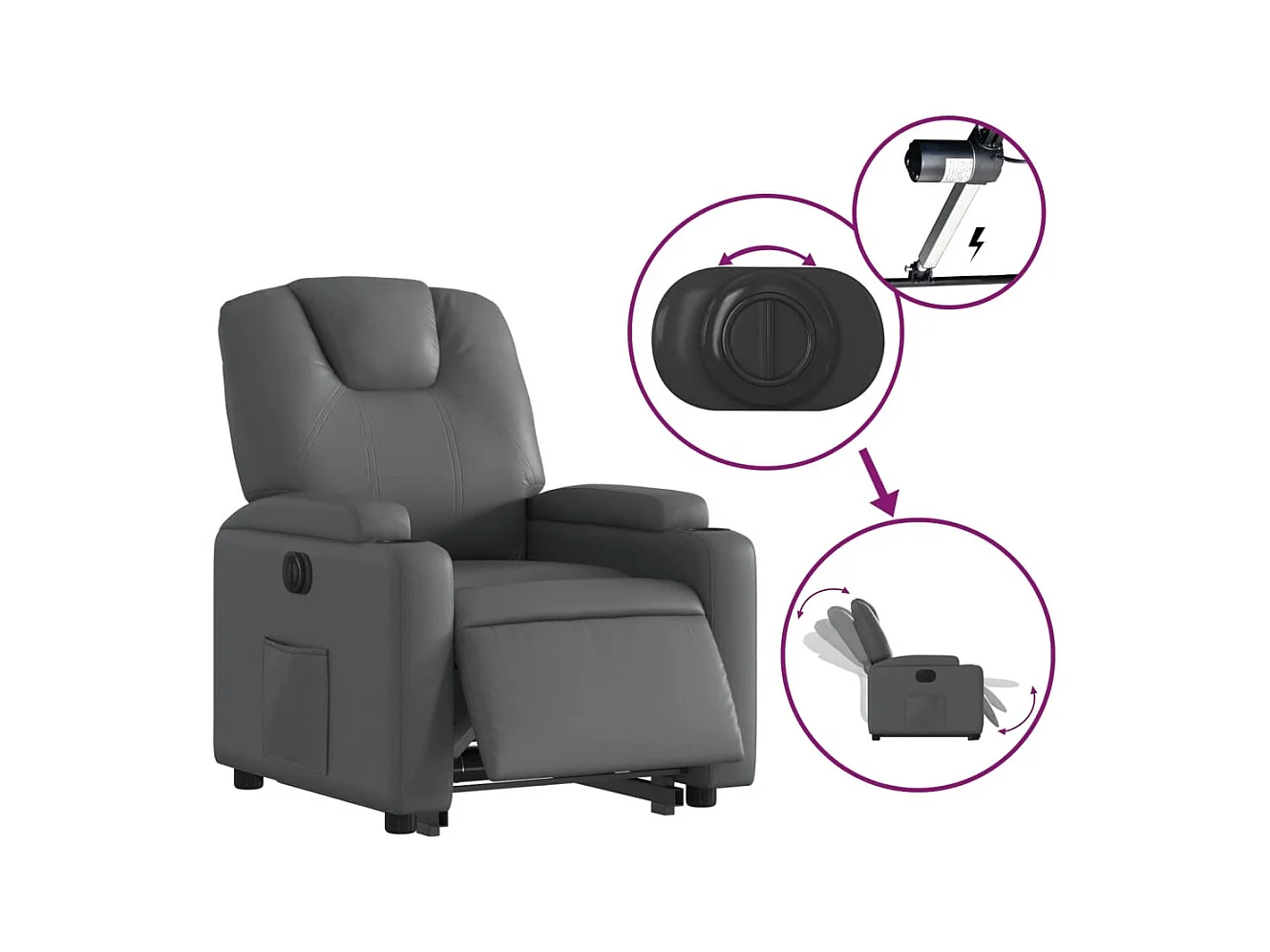 Poltrona reclinável elevatória elétrica couro artif. cinzento