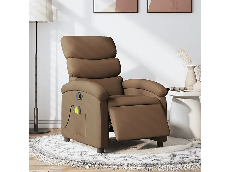 Fauteuil inclinable de massage électrique marron tissu
