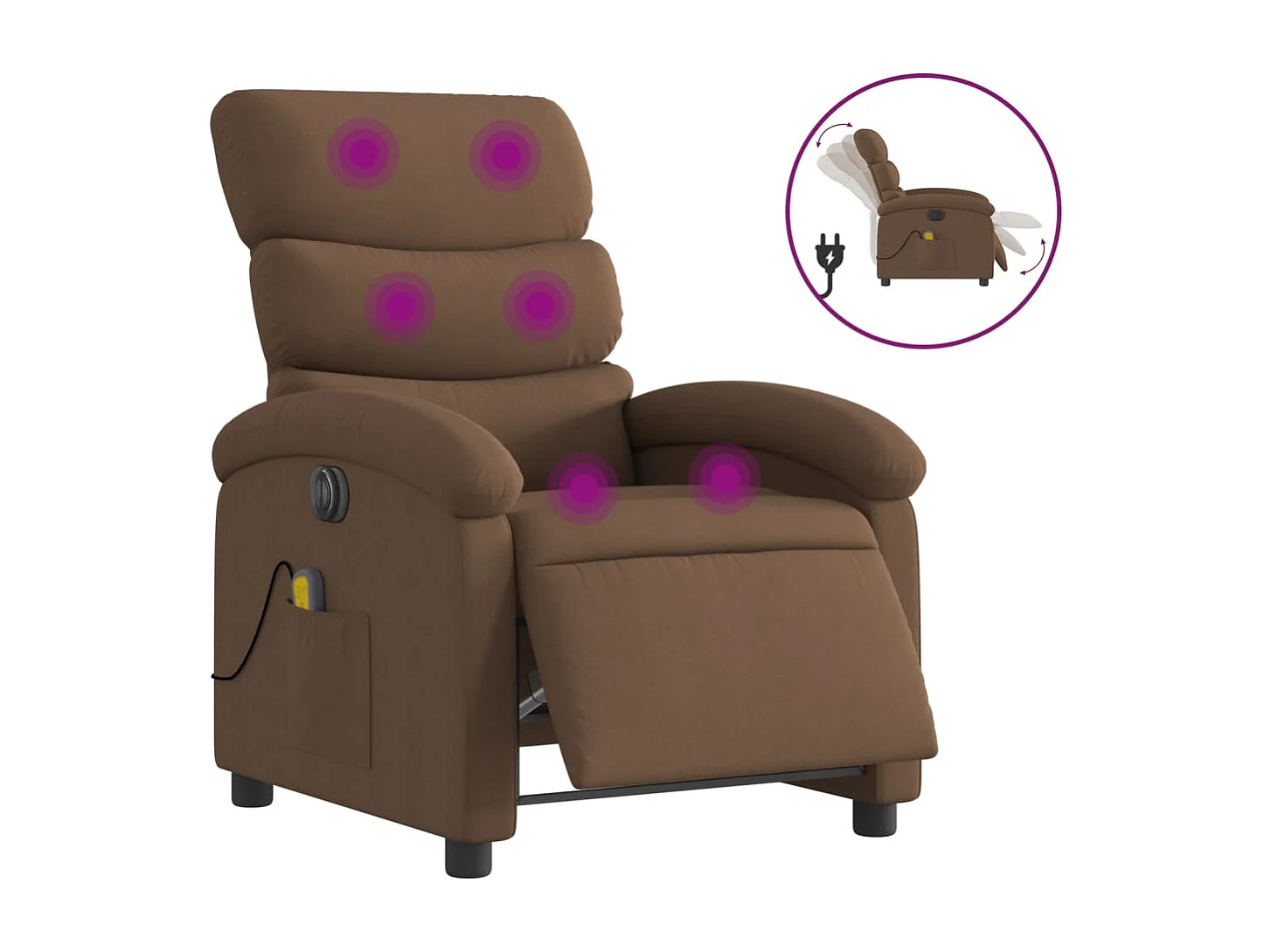 Fauteuil inclinable de massage électrique marron tissu