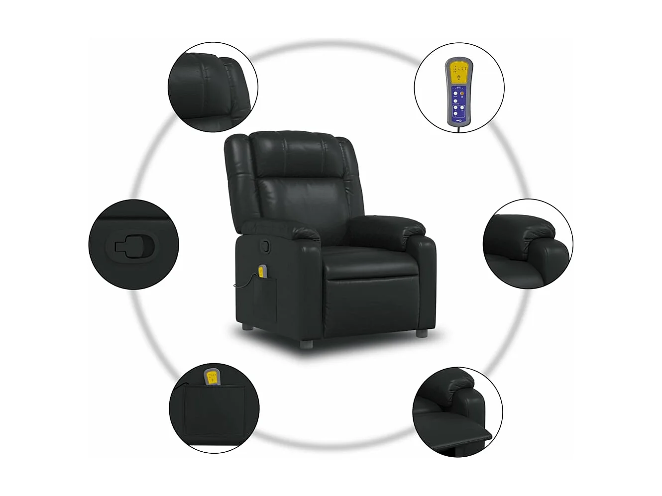 Poltrona de massagens reclinável couro artificial preto
