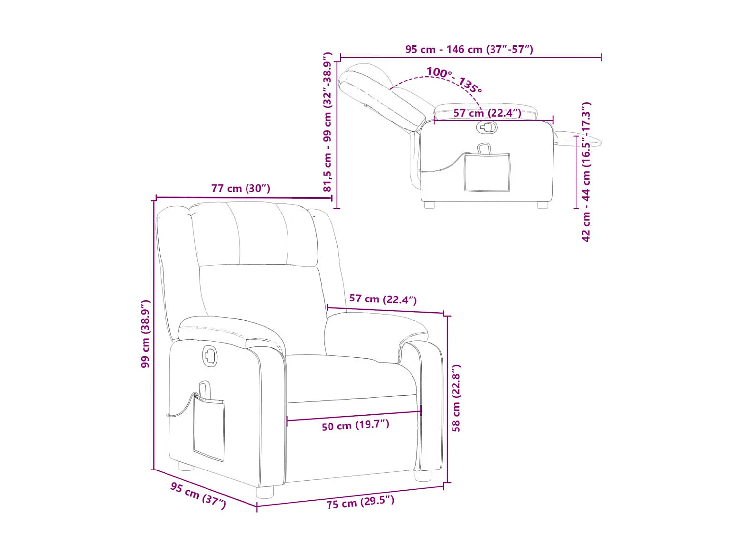 Poltrona de massagens reclinável couro artificial preto