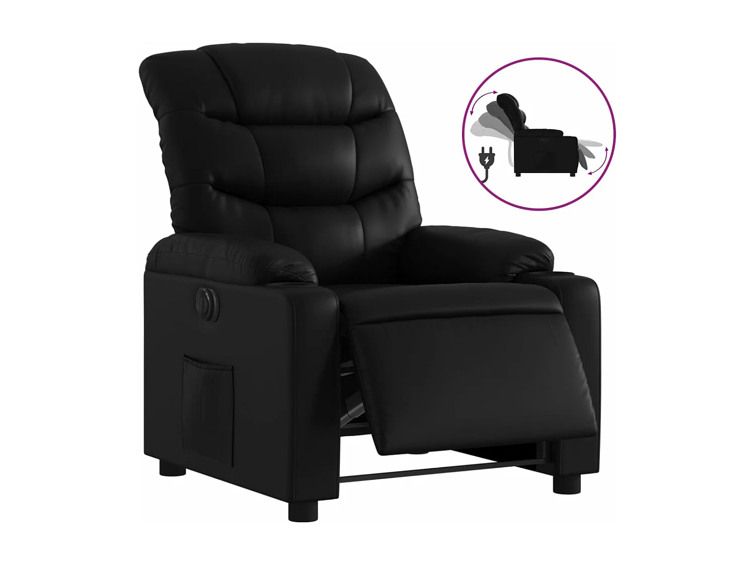 Sillón reclinable eléctrico de cuero sintético negro