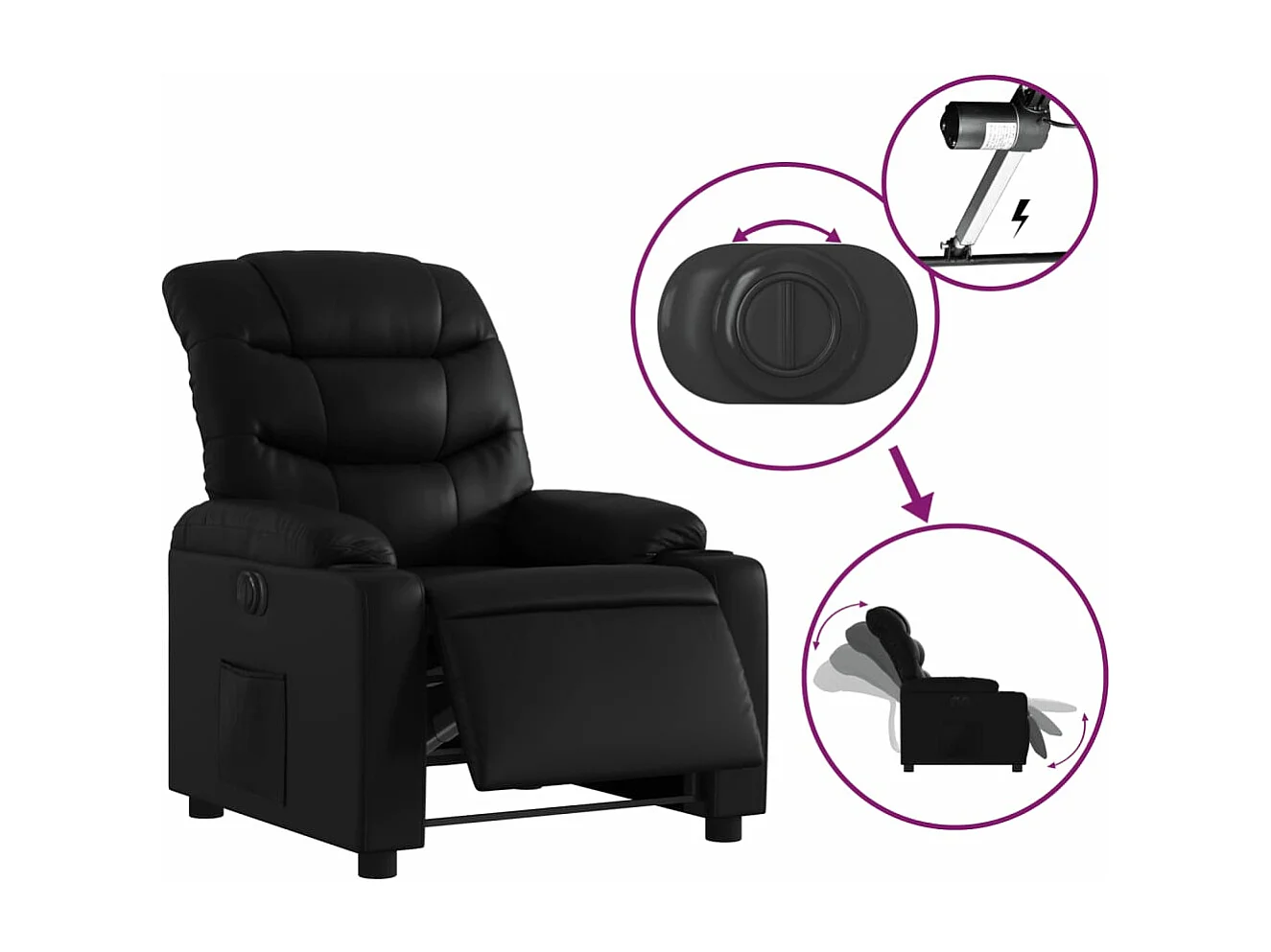 Fauteuil inclinable électrique Noir Similicuir