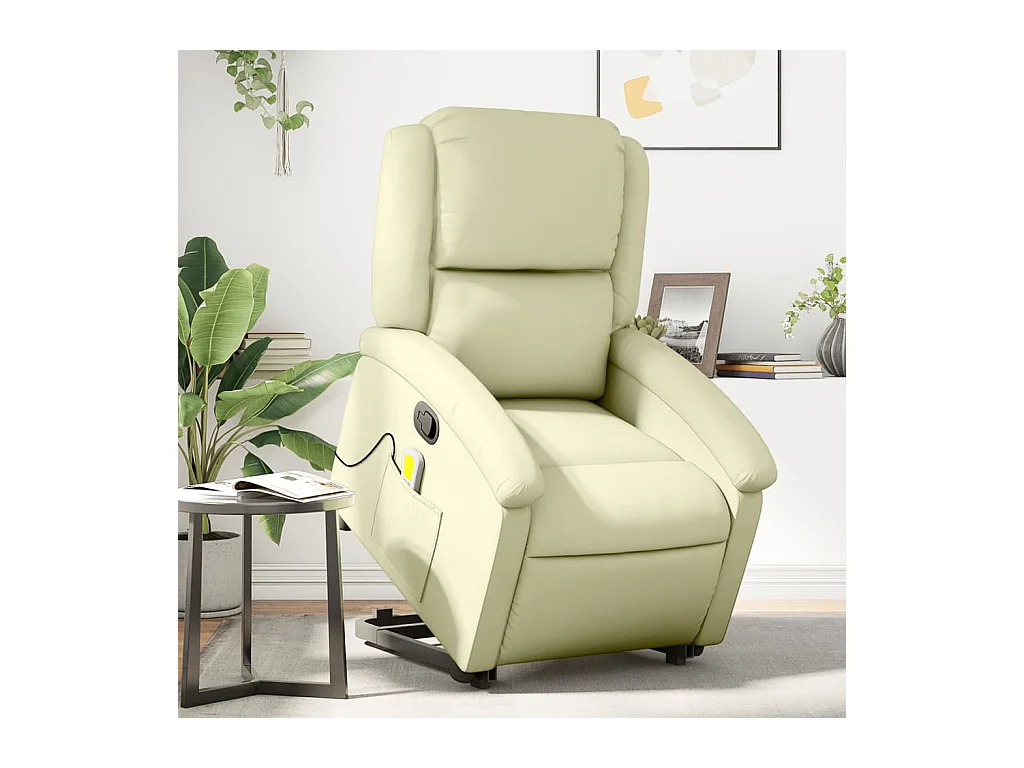 Fauteuil inclinable de massage crème cuir véritable