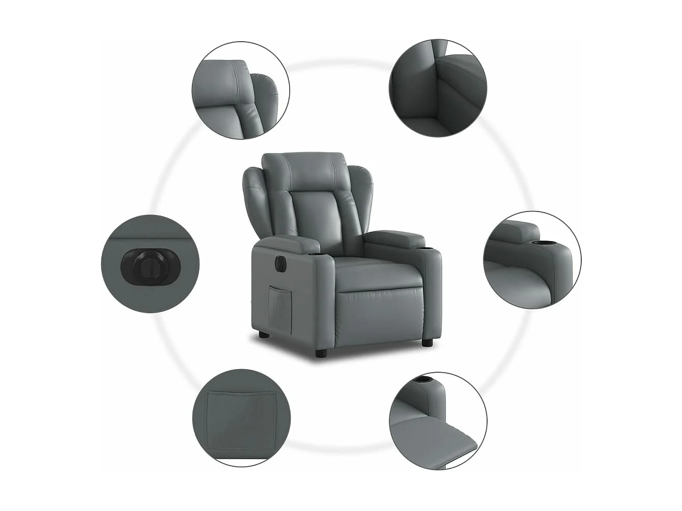 Sillón reclinable eléctrico de cuero sintético gris