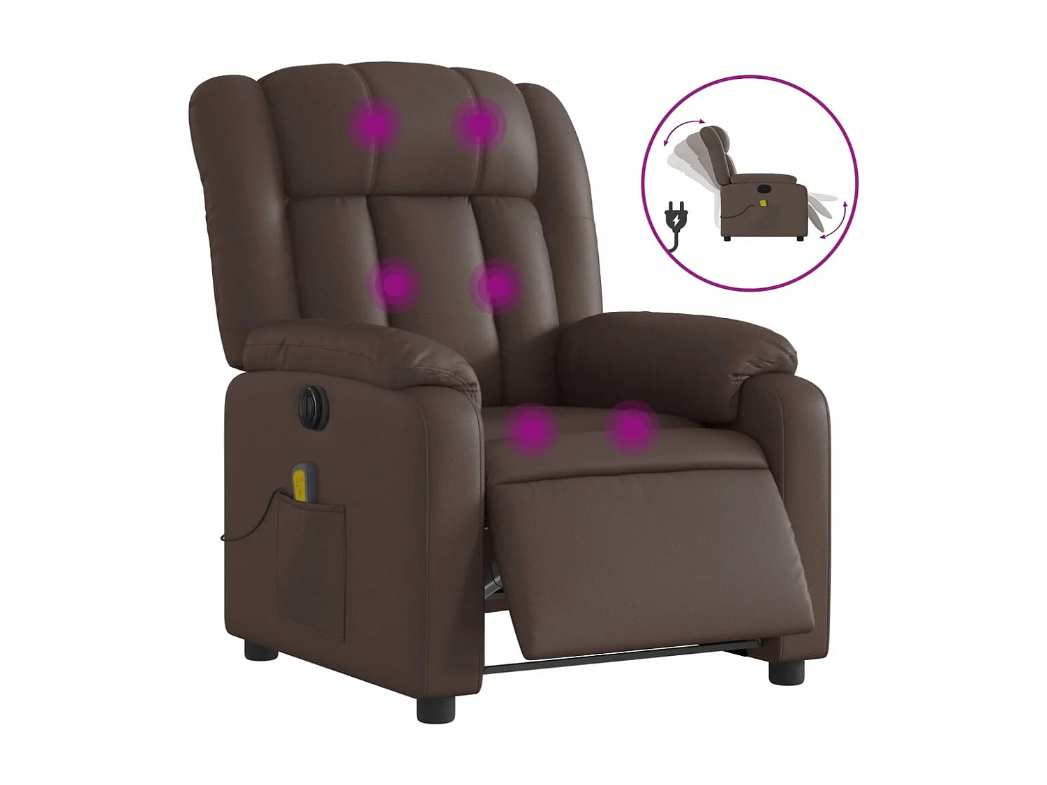 Fauteuil de massage inclinable électrique marron similicuir