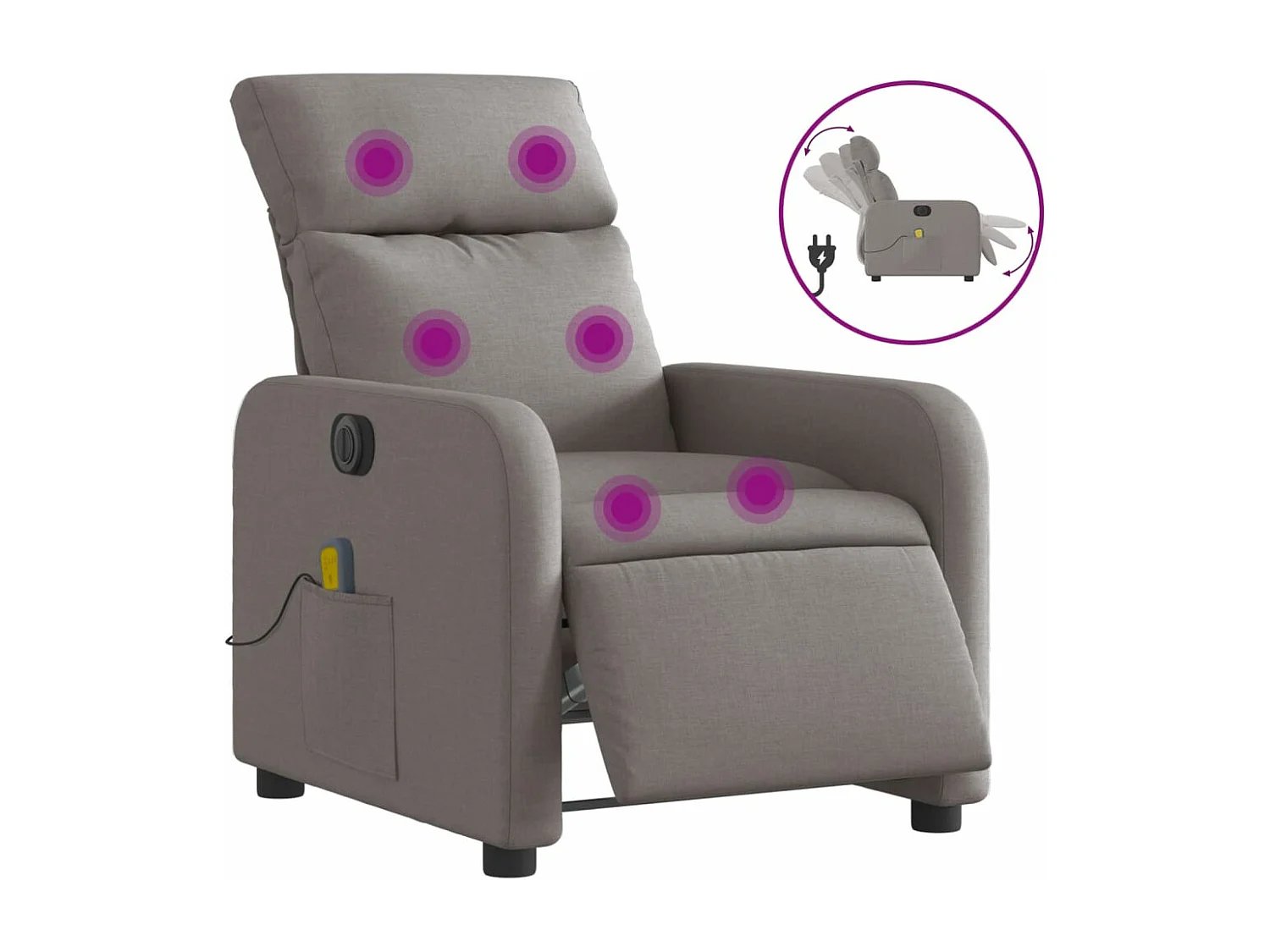 Fauteuil de massage inclinable électrique Taupe Tissu