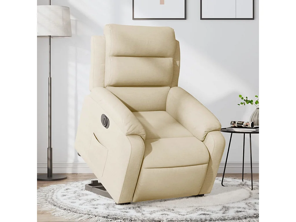 Sillón eléctrico reclinable elevable de tela color crema