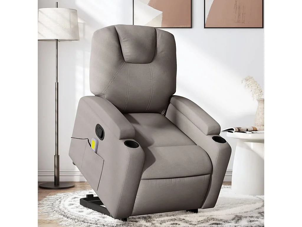 Sillón reclinable de masaje elevable tela gris taupé