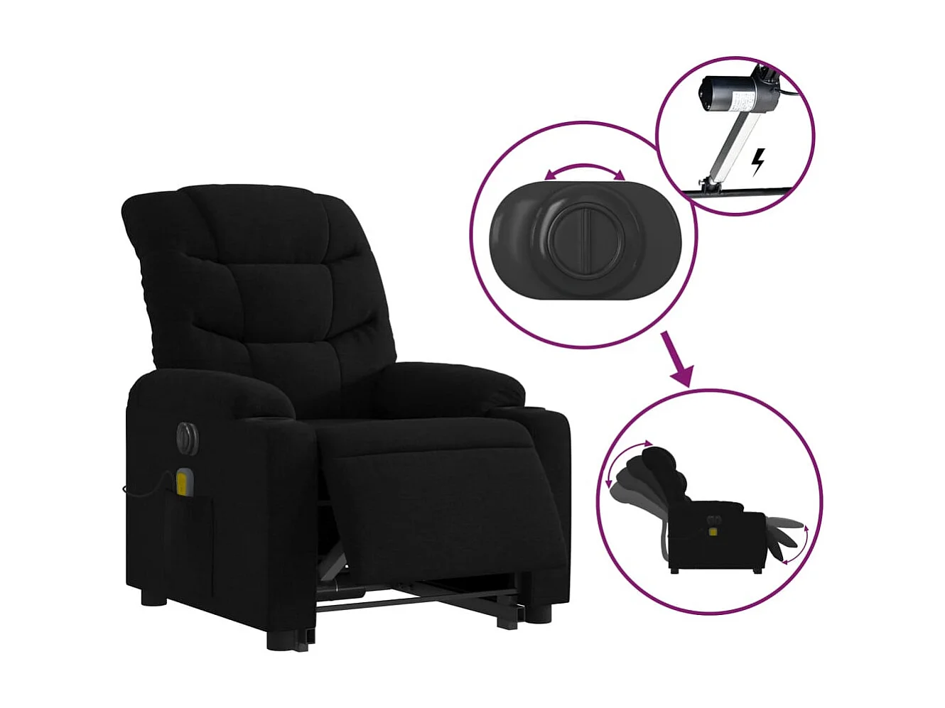 Fauteuil inclinable de massage électrique Noir Tissu