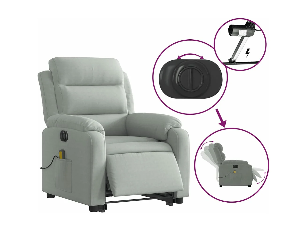 Fauteuil inclinable de massage électrique gris clair velours