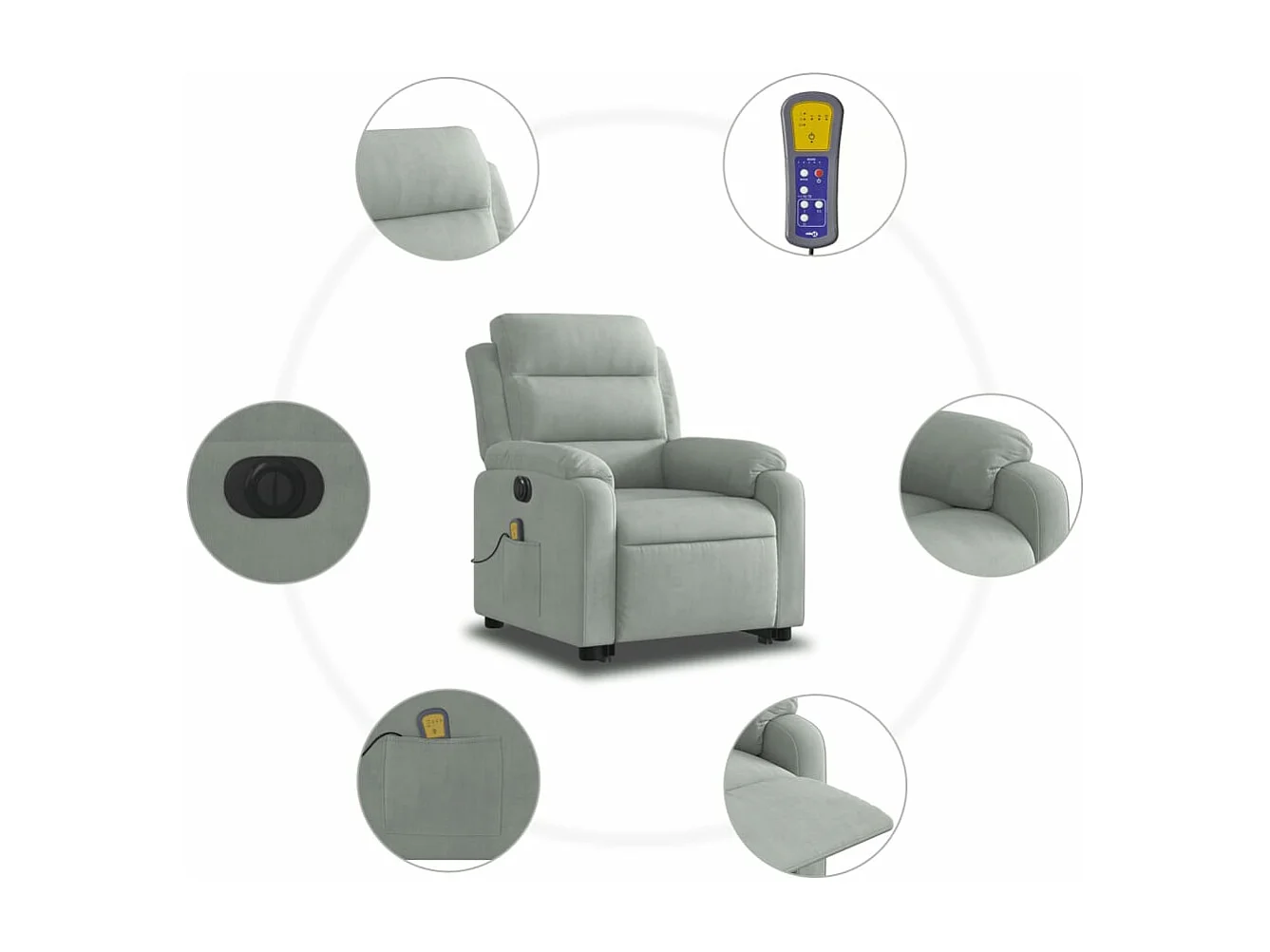Fauteuil inclinable de massage électrique gris clair velours