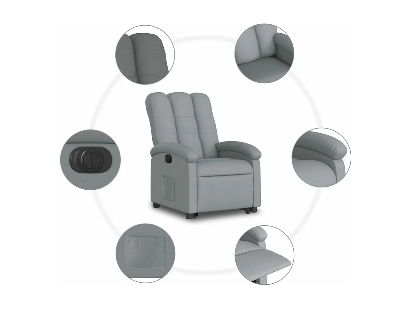 Sillón eléctrico reclinable elevable de tela gris claro