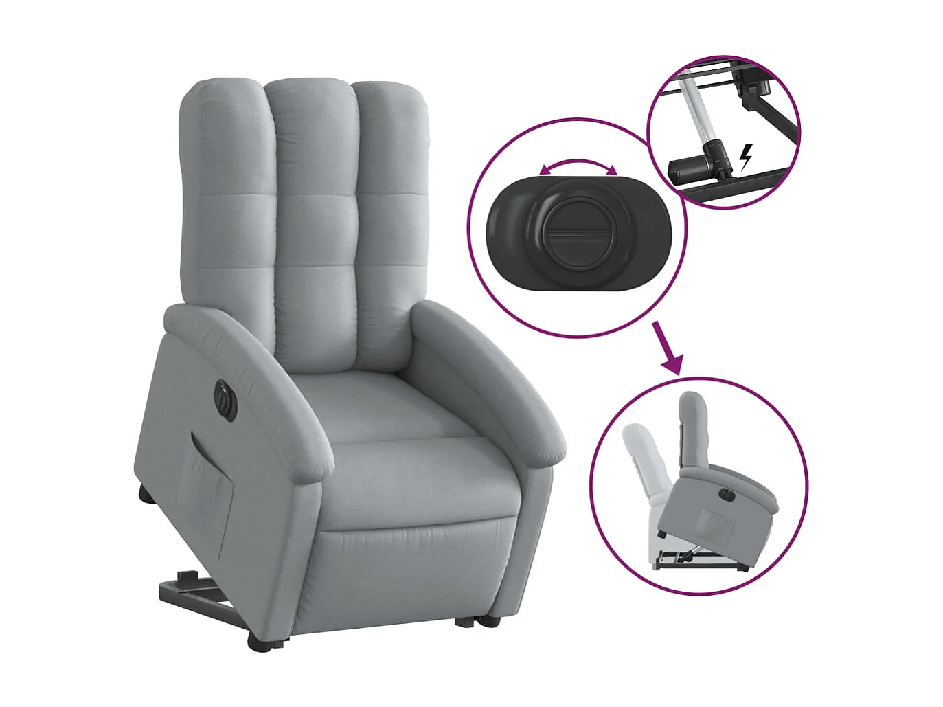 Fauteuil inclinable électrique gris clair tissu