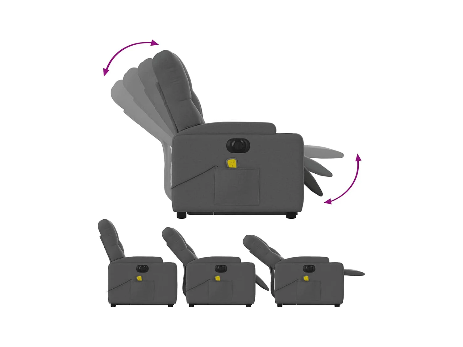 Fauteuil inclinable de massage électrique Gris foncé Tissu