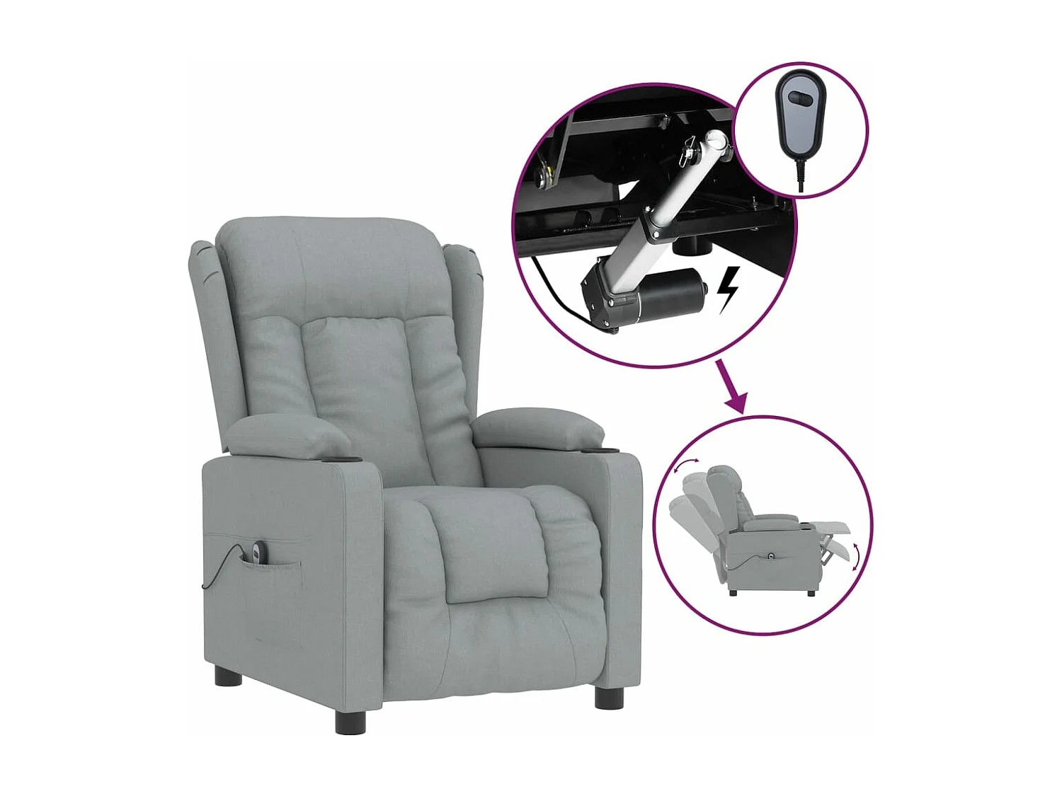 Sillón reclinable eléctrico tela gris claro