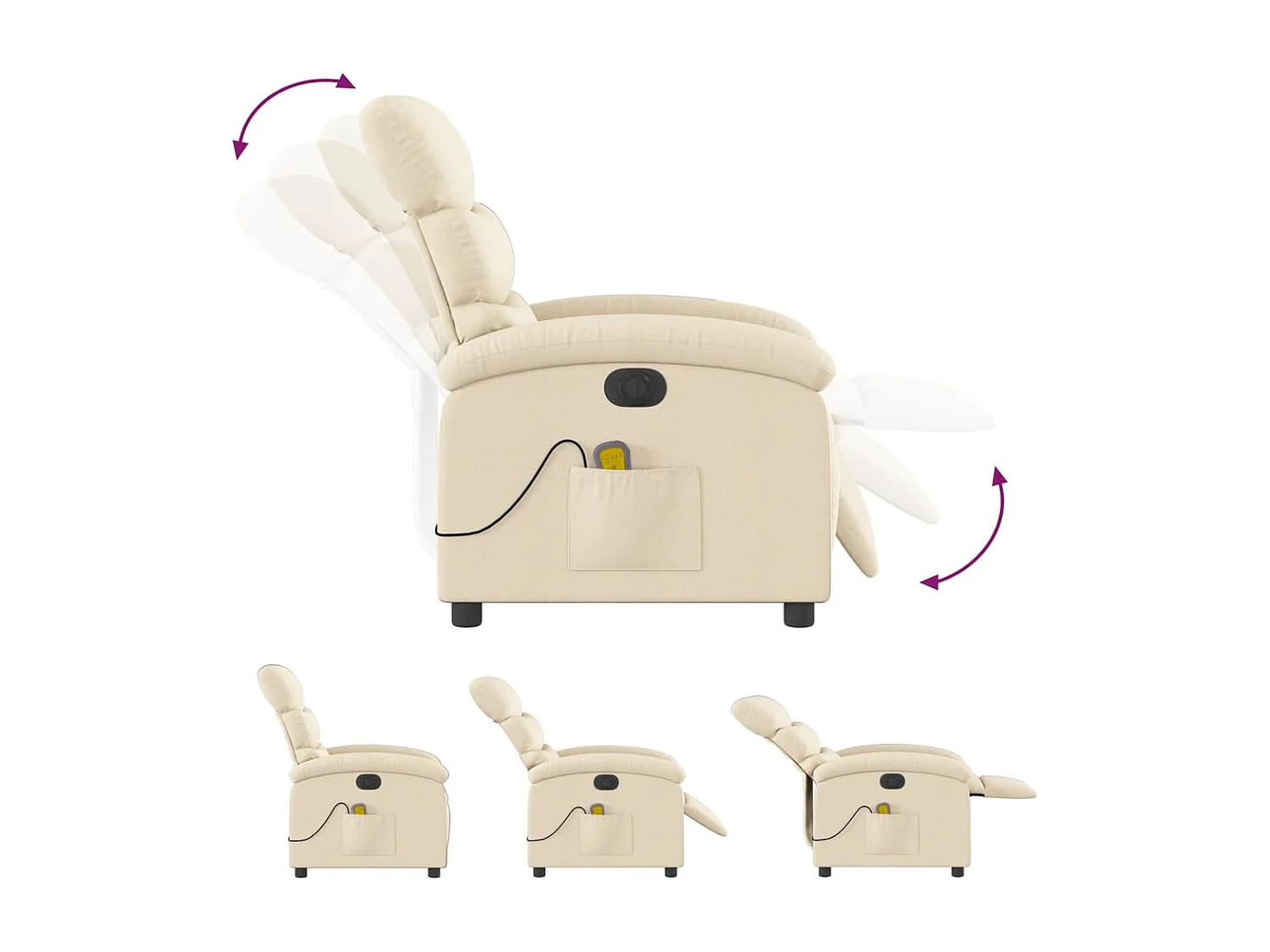 Fauteuil inclinable de massage électrique crème tissu