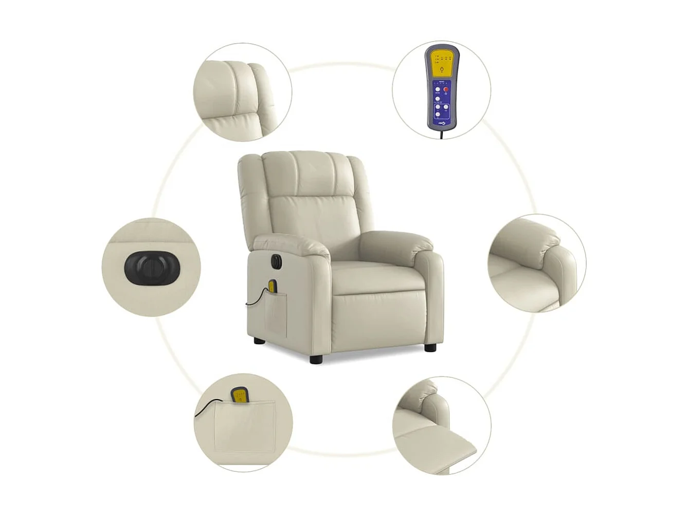 Fauteuil de massage inclinable électrique crème similicuir