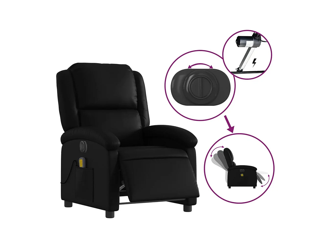 Fauteuil de massage inclinable électrique noir similicuir