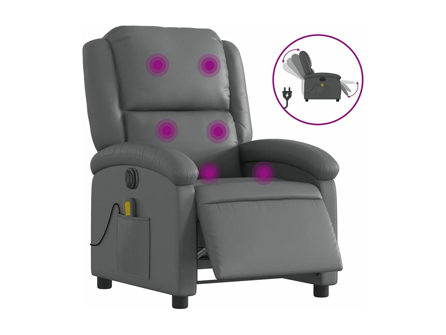 Fauteuil de massage inclinable électrique gris similicuir