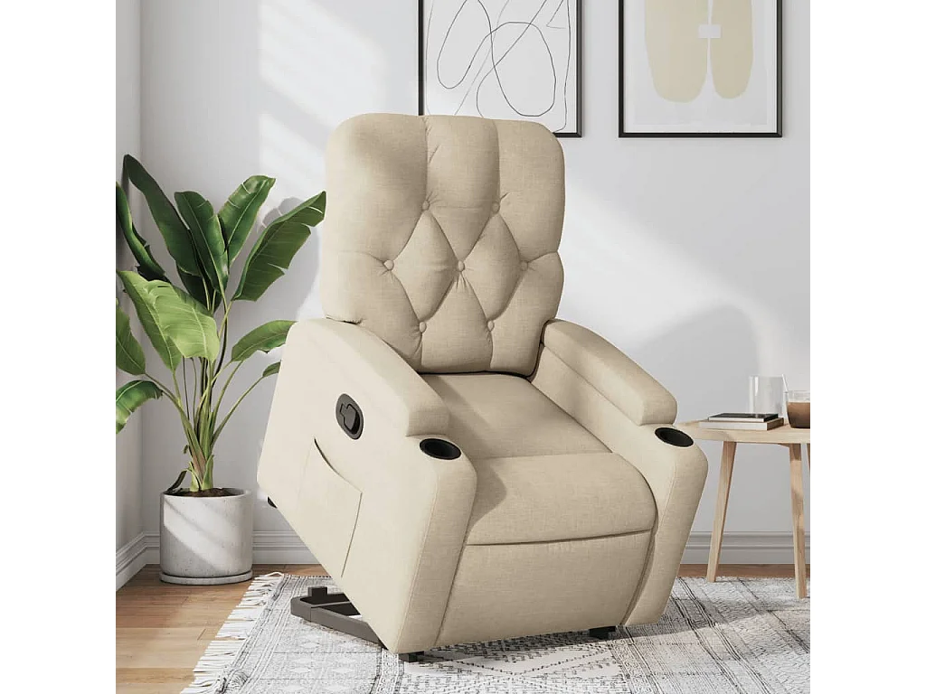 Sillón reclinable elevable de tela color crema