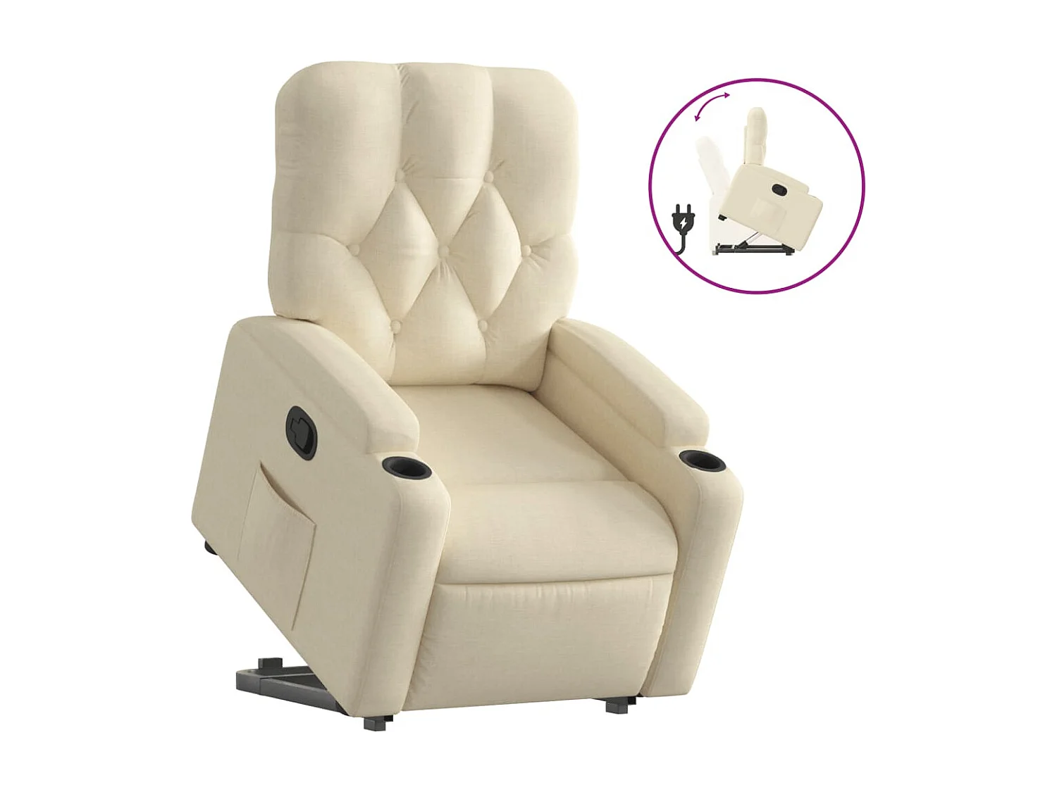 Sillón reclinable elevable de tela color crema