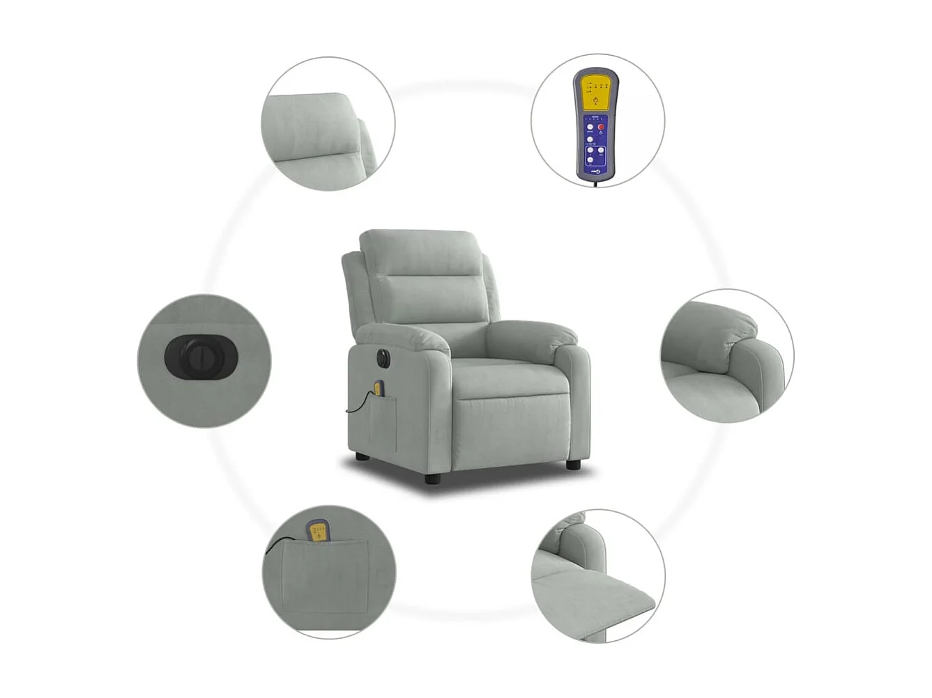 Fauteuil inclinable électrique de massage gris clair velours