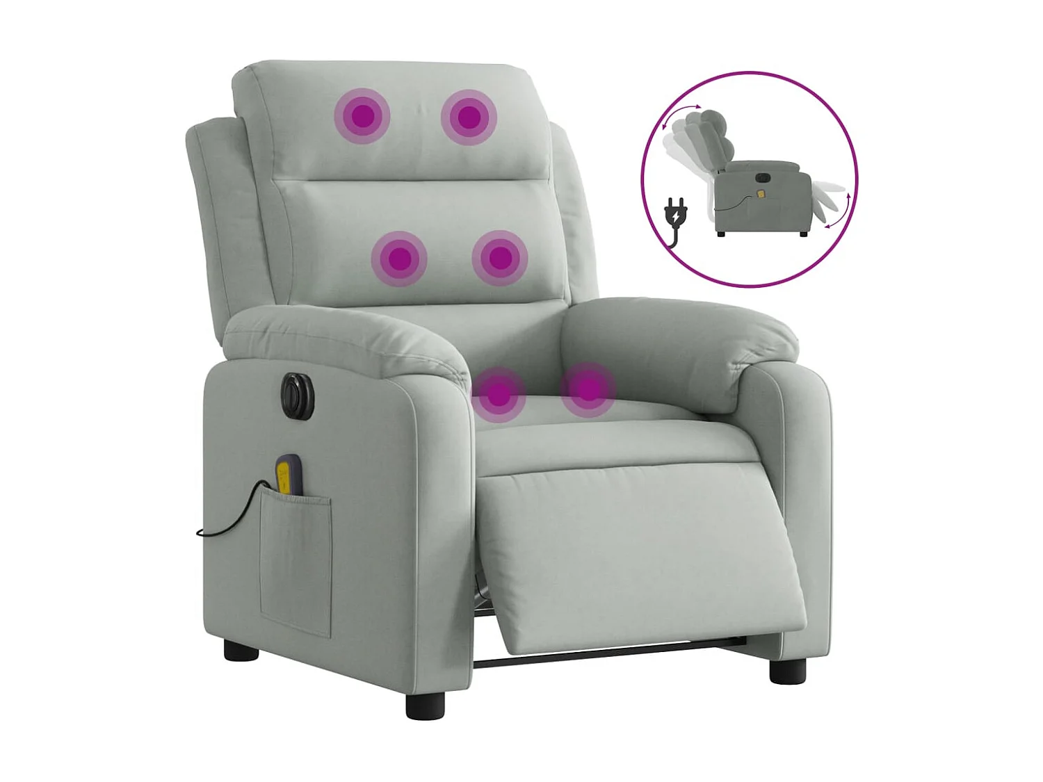 Fauteuil inclinable électrique de massage gris clair velours