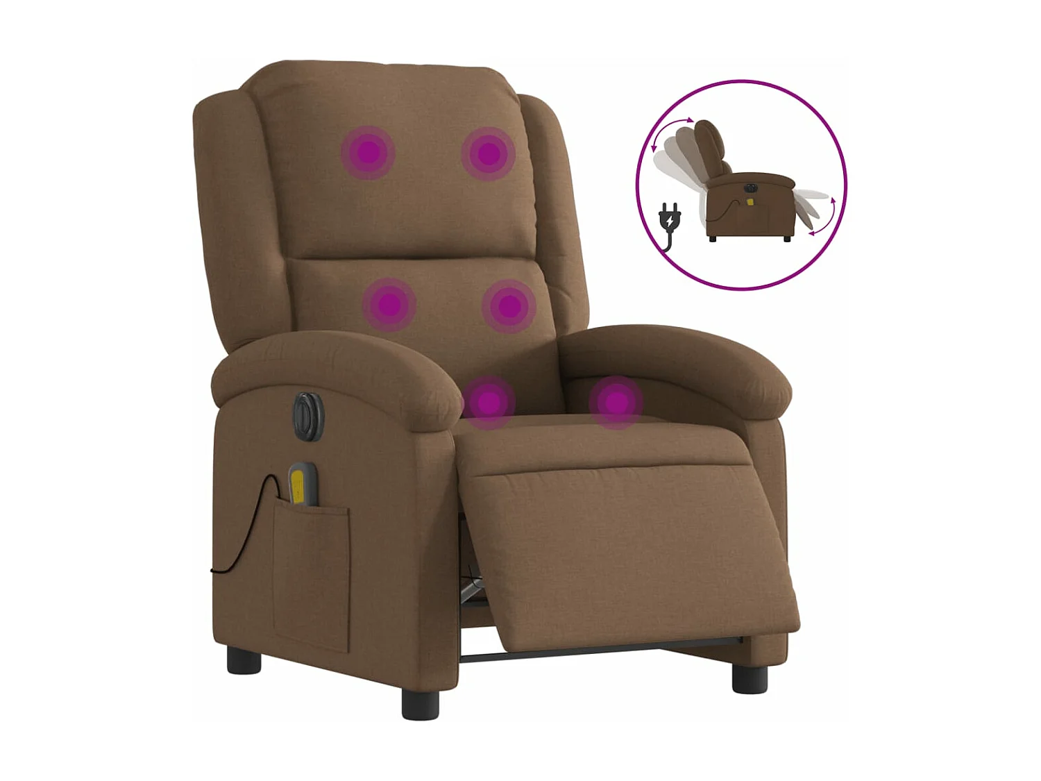 Fauteuil inclinable de massage électrique marron tissu