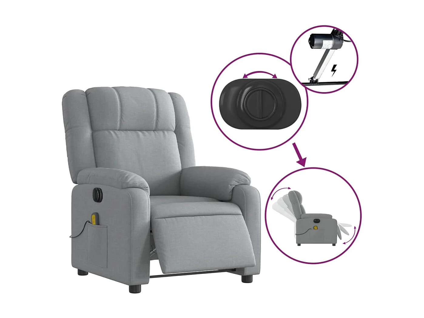 Fauteuil de massage inclinable électrique gris clair tissu
