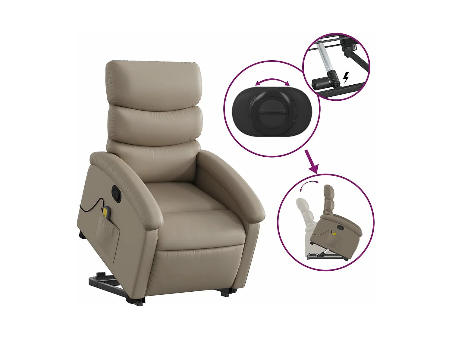 Poltrona Alzapersone Massaggi Reclinabile Cappuccino Similpelle