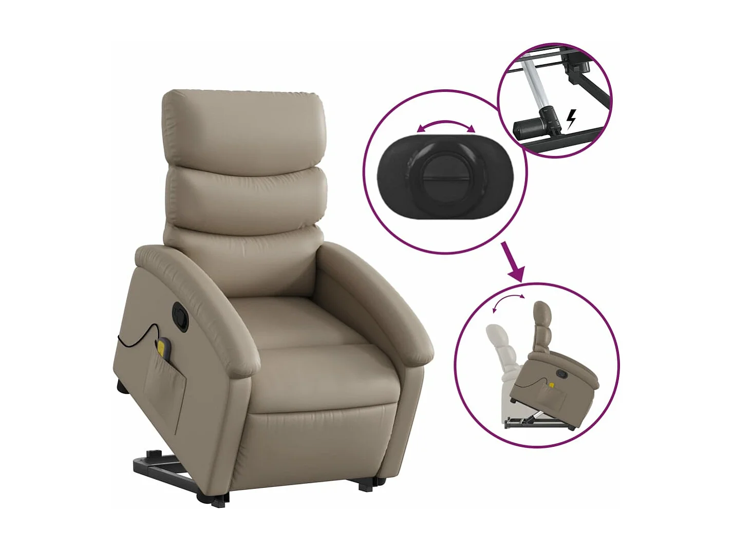 Poltrona Alzapersone Massaggi Reclinabile Cappuccino Similpelle