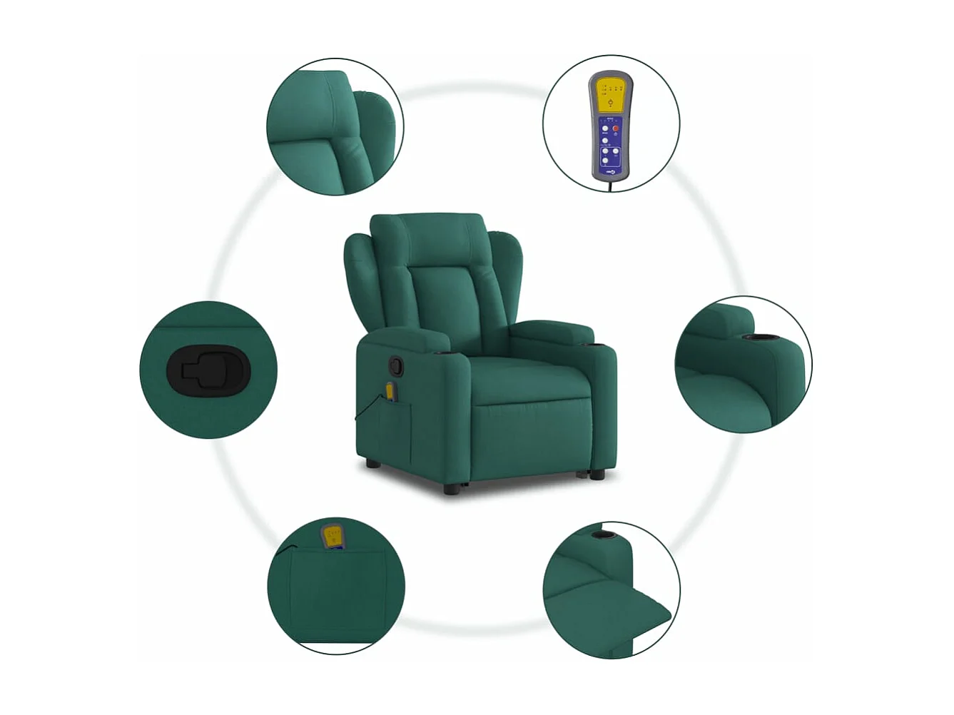 Fauteuil inclinable de massage Vert foncé Tissu
