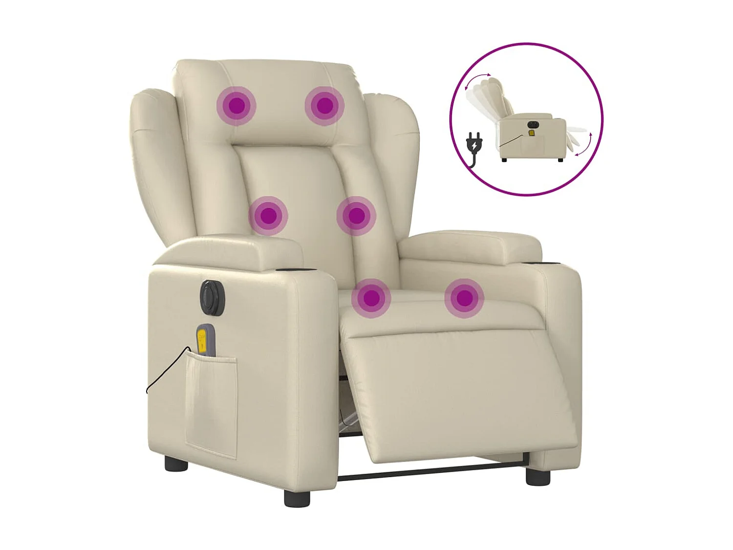Fauteuil de massage inclinable électrique crème similicuir