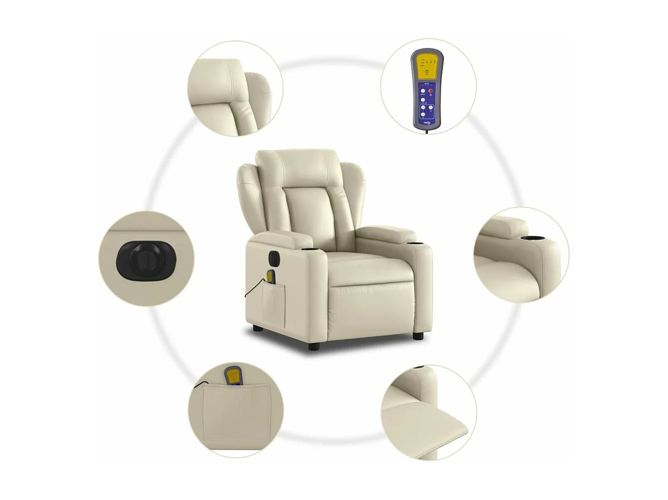 Fauteuil de massage inclinable électrique crème similicuir