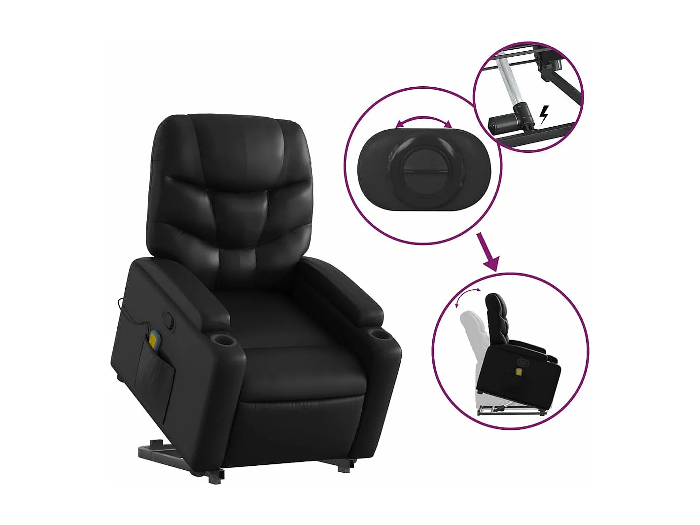 Fauteuil inclinable de massage Noir Similicuir