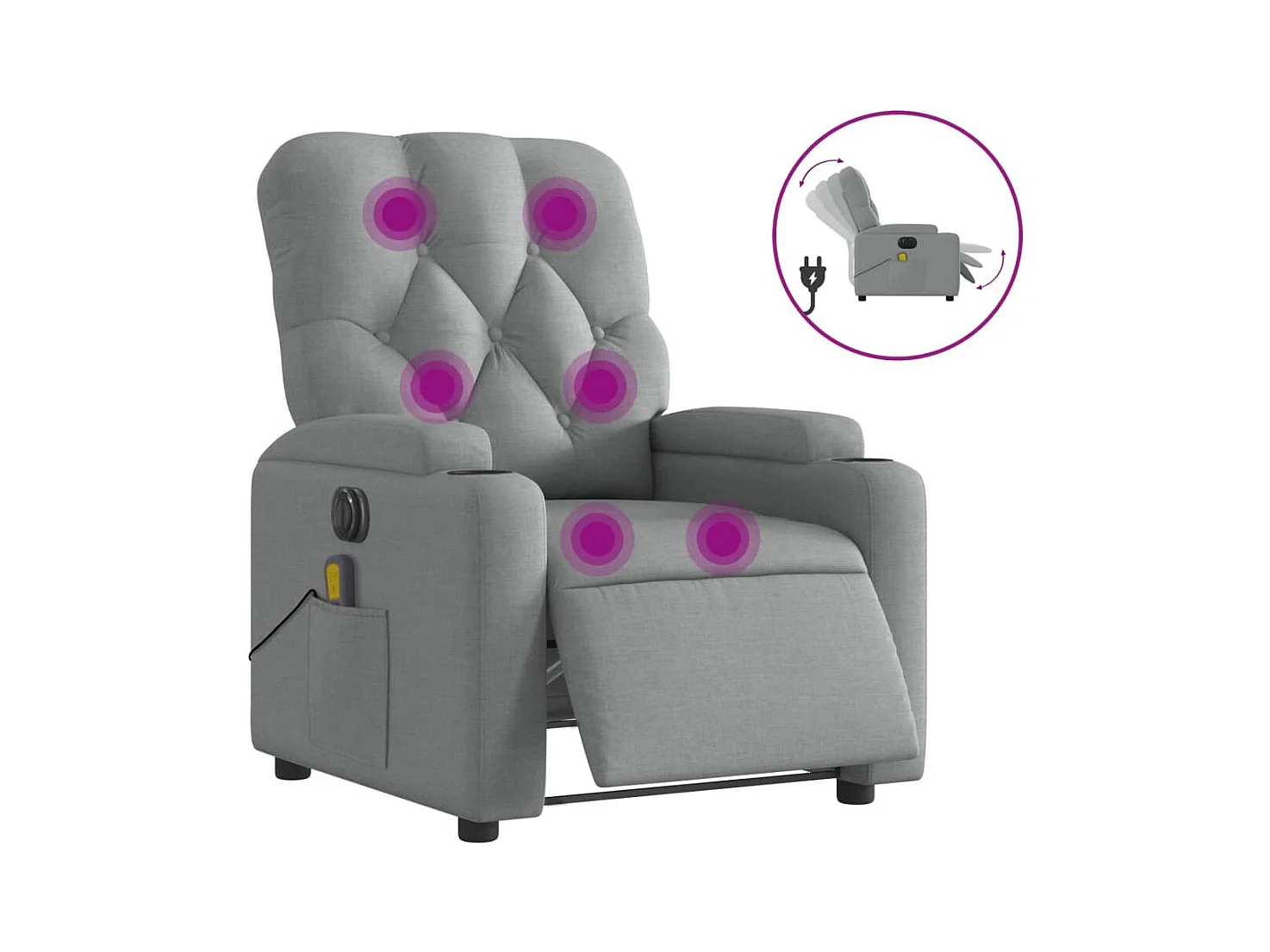 Fauteuil de massage inclinable électrique gris clair tissu