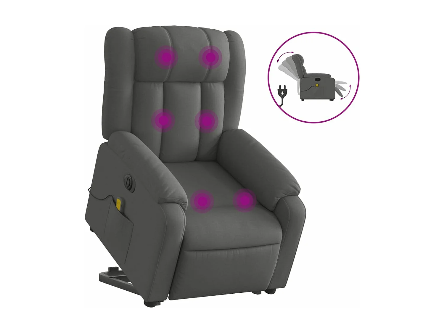 Sillón de masaje eléctrico reclinable elevable tela gris oscuro