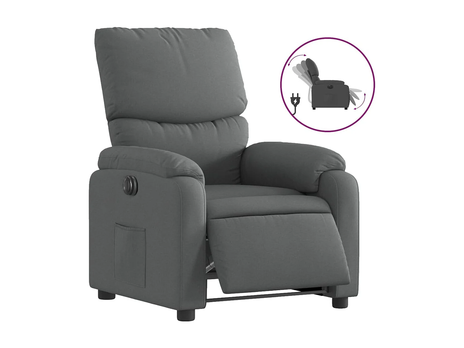 Sillón reclinable eléctrico de tela gris oscuro