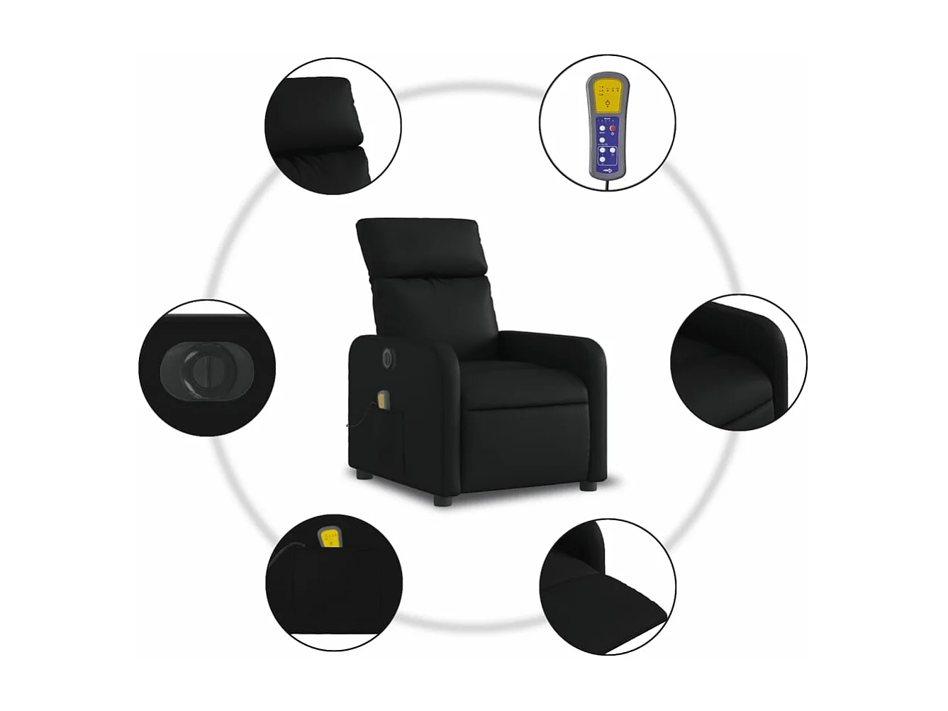 Fauteuil de massage inclinable électrique noir similicuir
