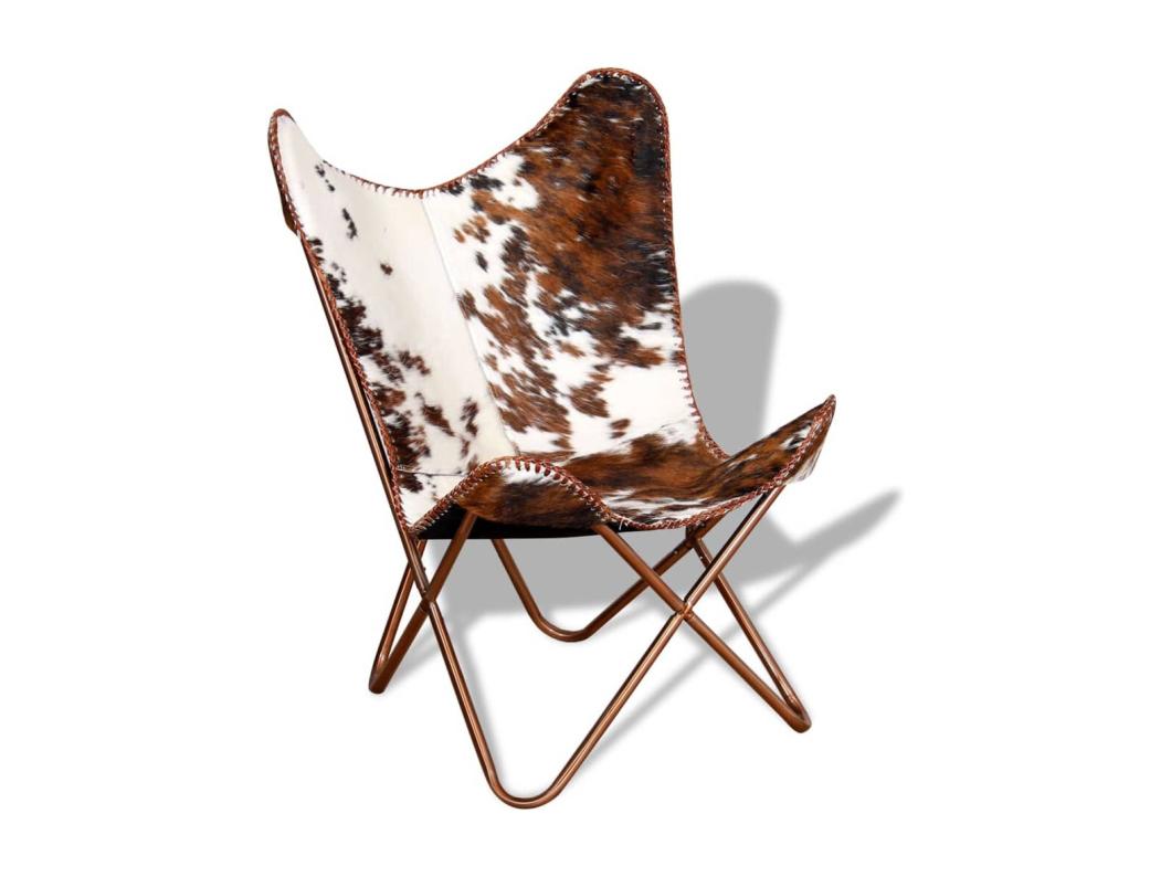 Silla mariposa de cuero auténtico marrón y blanco