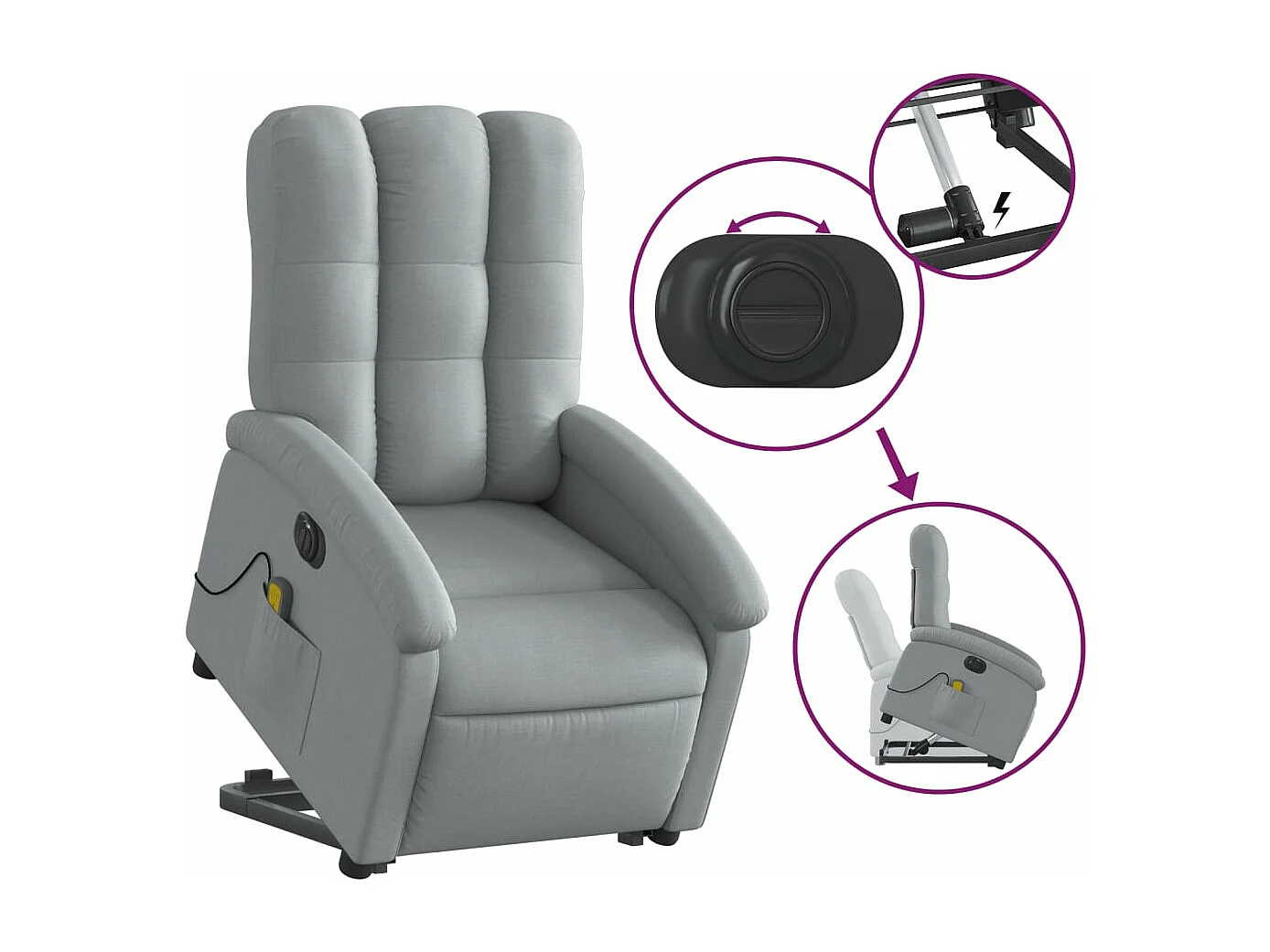 Sillón de masaje eléctrico reclinable elevable tela gris claro