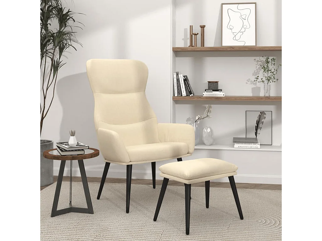 Chaise de relaxation avec tabouret Crème Tissu
