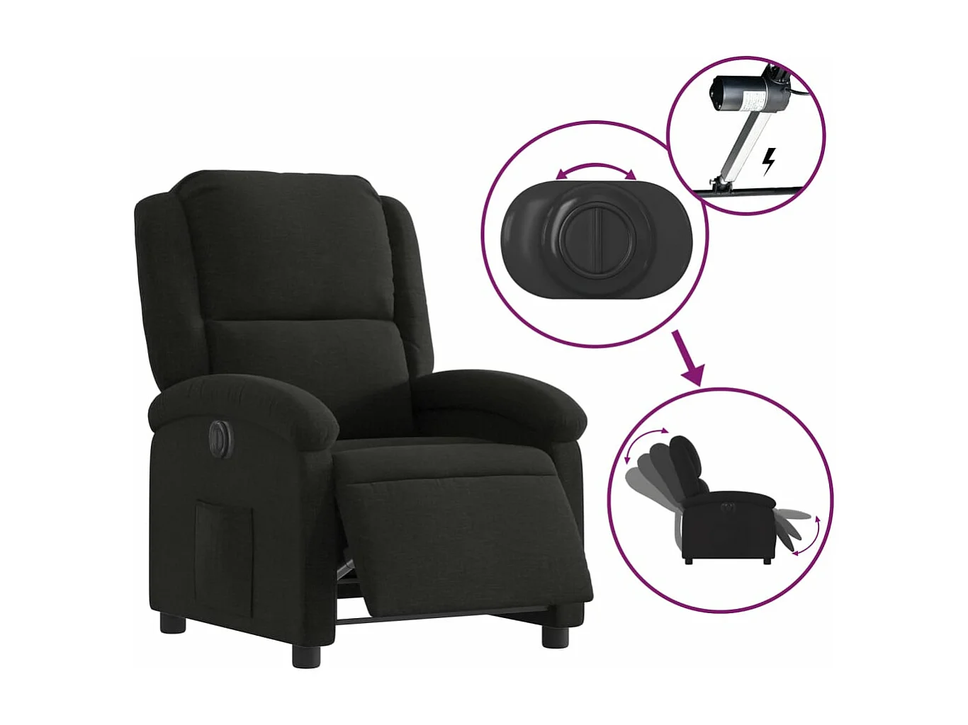 Fauteuil inclinable électrique Noir Tissu