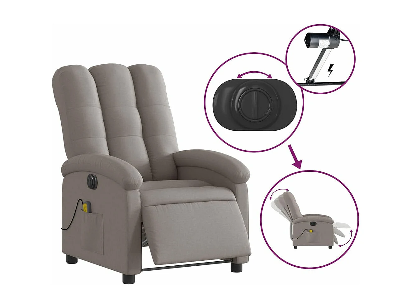 Fauteuil de massage inclinable électrique Taupe Tissu
