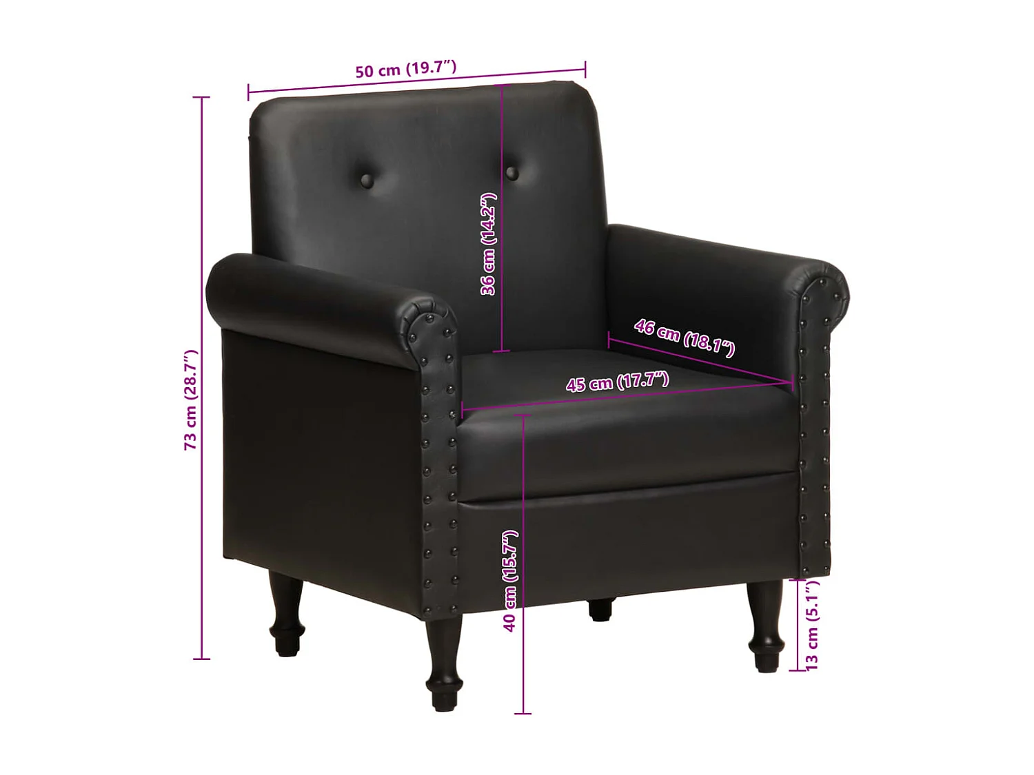 Poltrona a Pozzetto Nera in Vera Pelle