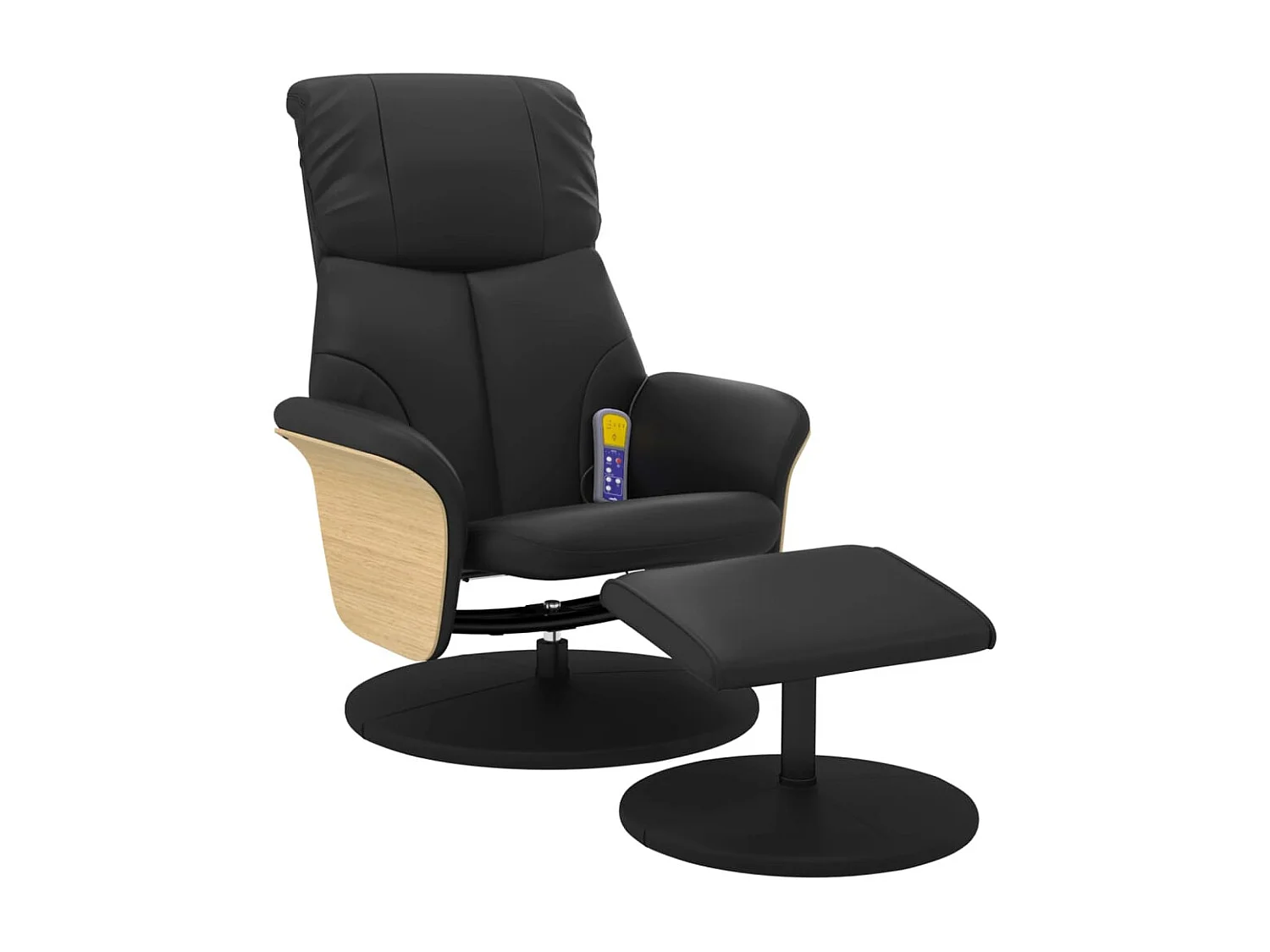 Poltrona Massaggio Reclinabile con Sgabello Nero in Similpelle