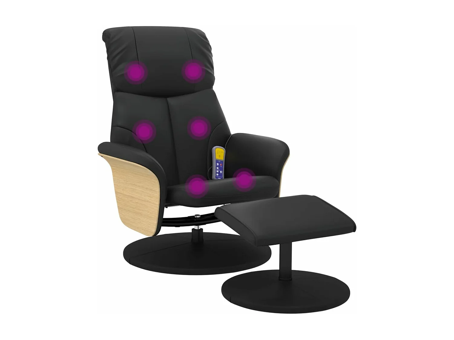 Poltrona Massaggio Reclinabile con Sgabello Nero in Similpelle